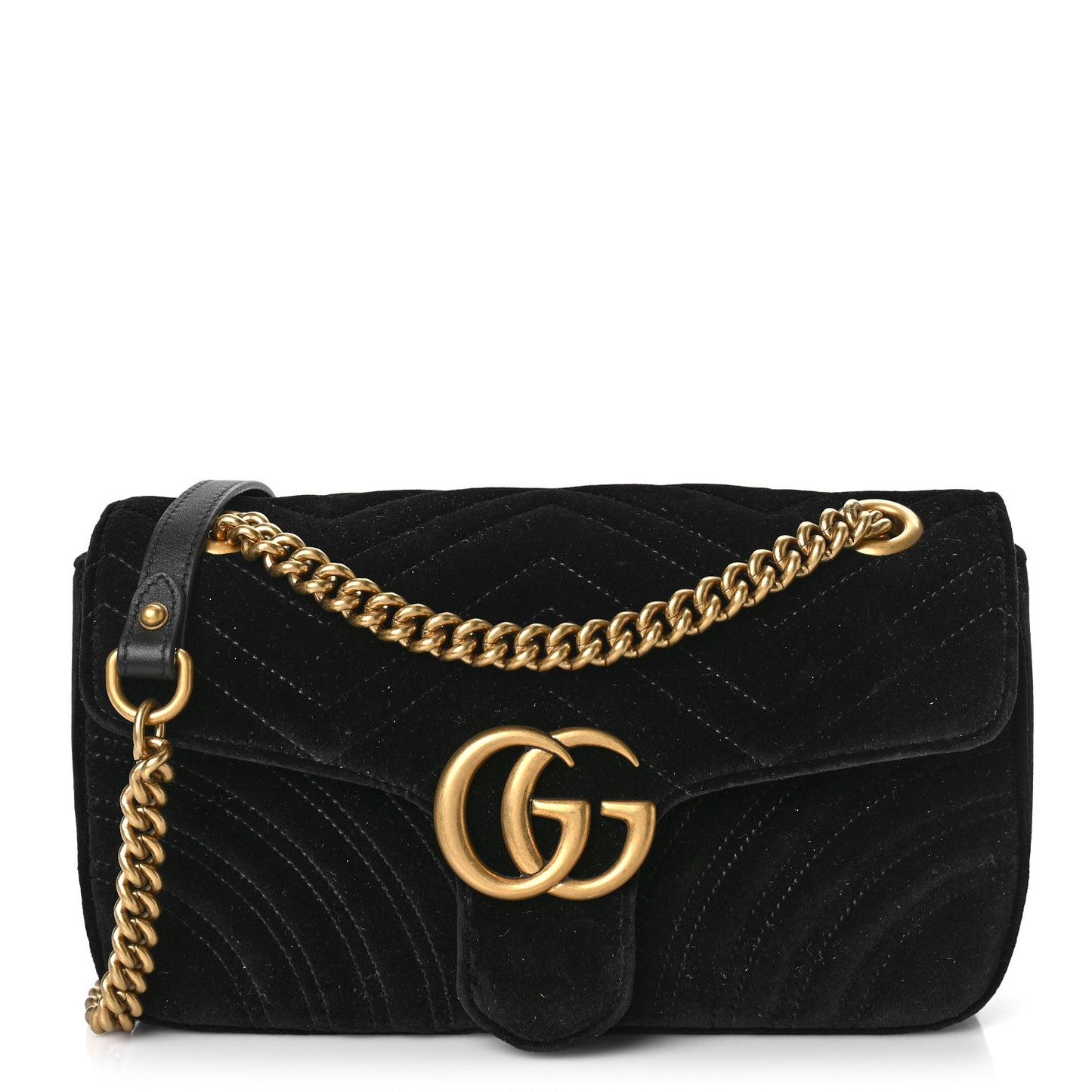 Velvet Matelasse Small GG Marmont Shoulder Bag Black