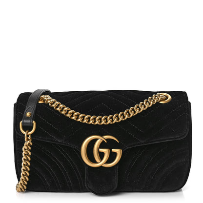 Gucci Velvet Matelasse Small GG Marmont Shoulder Bag Black 1 of 9