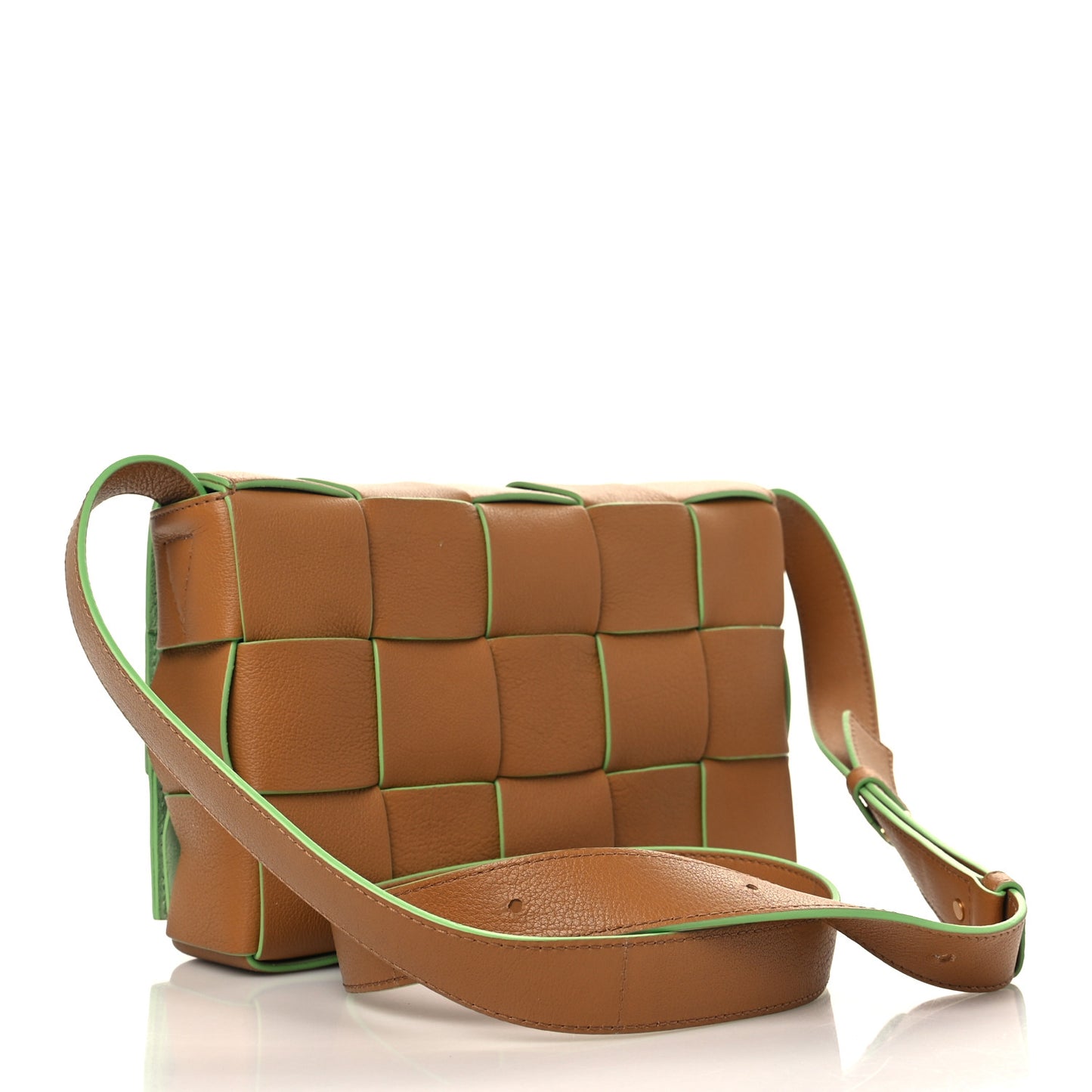 Grained Calfskin Maxi Intrecciato Cassette Crossbody Bag Caramel Pistachio