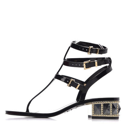 Valentino Garavani PVC Jelly Studded Ankle Wrap Low Heel Thong Sandals 36 Black 1 of 9