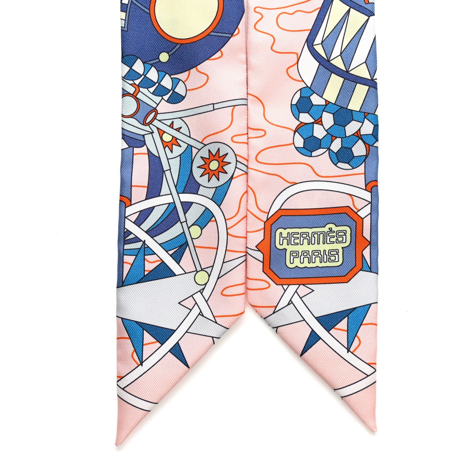 Hermes Silk Odyssey Twilly Rose Pale Bleu Jaune Soufre 2 of 4