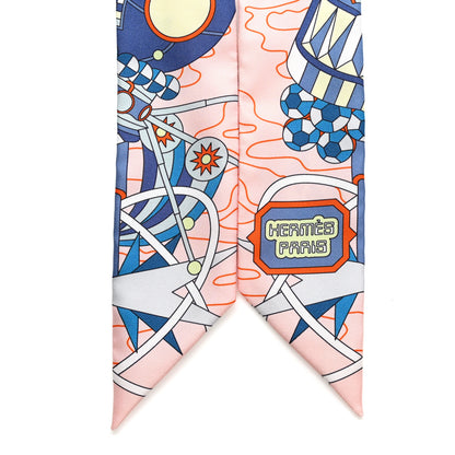 Hermes Silk Odyssey Twilly Rose Pale Bleu Jaune Soufre 2 of 4