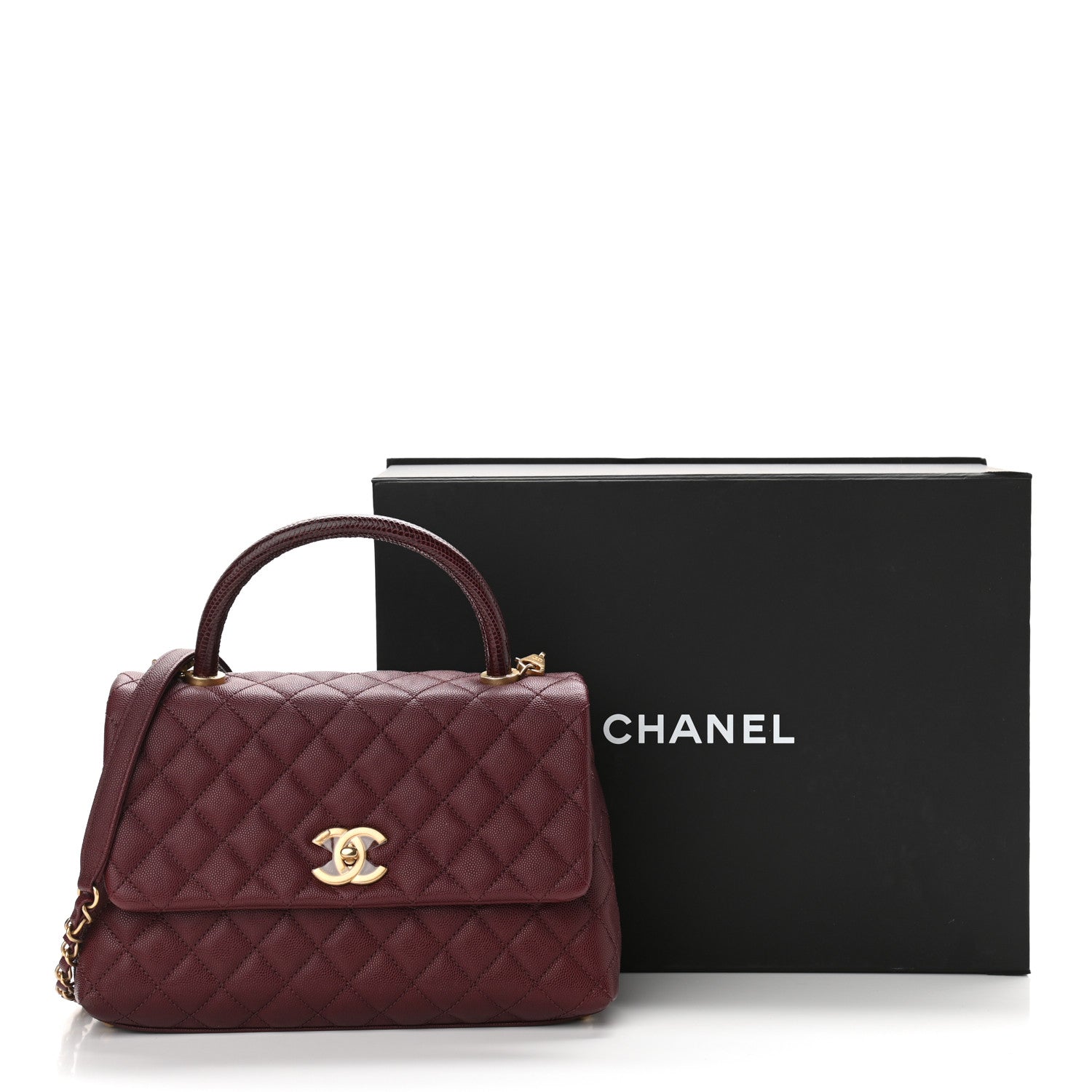 Chanel Caviar Lizard Embossed Quilted Small Coco Handle Flap Burgundy 10 of 10