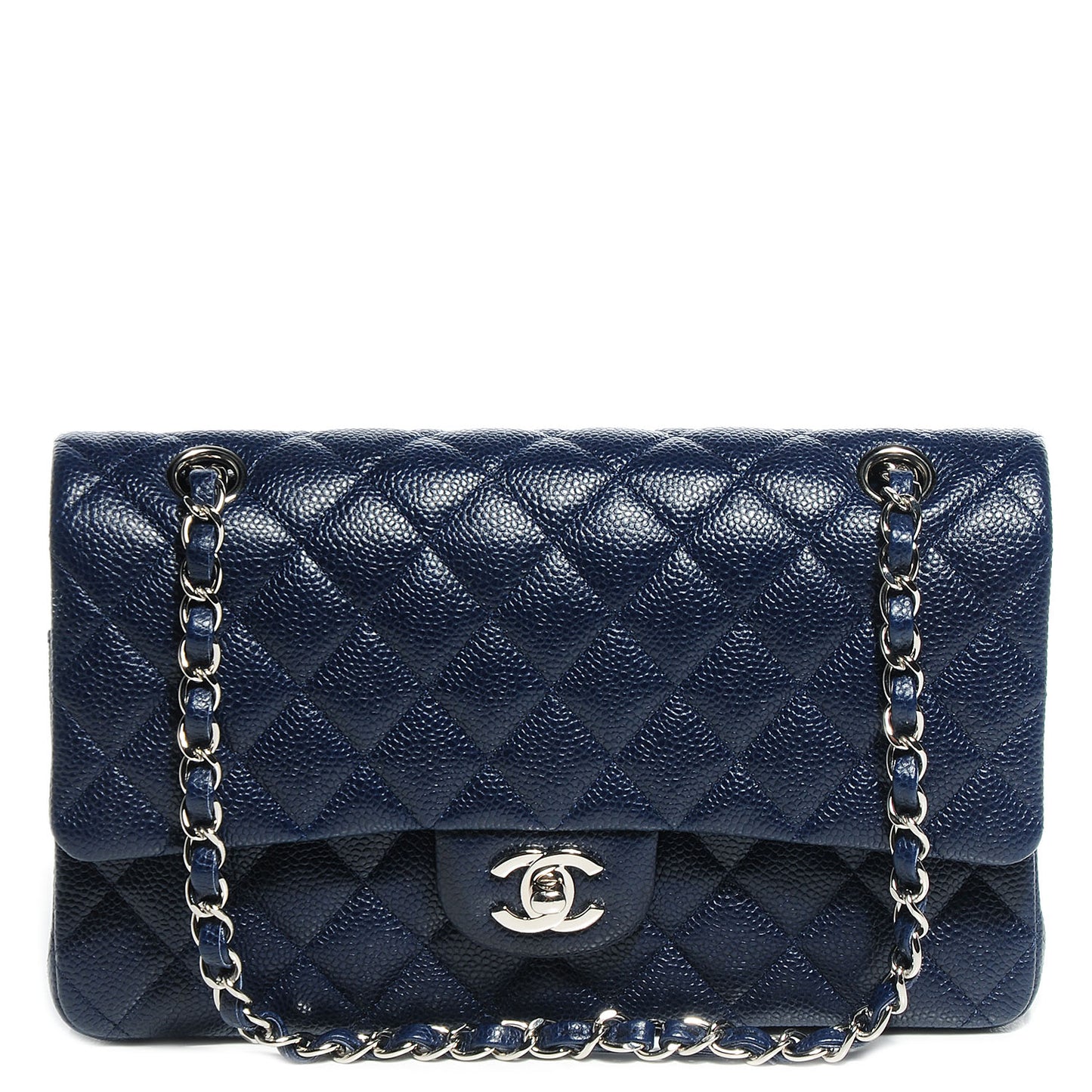 Caviar Quilted Medium Double Flap Navy