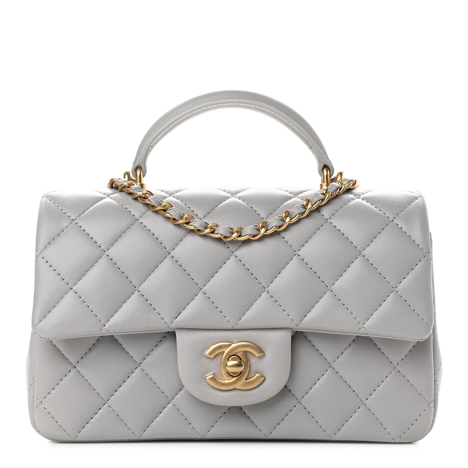 Chanel Lambskin Quilted Mini Top Handle Rectangular Flap Grey 1 of 9