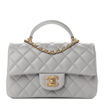 Chanel Lambskin Quilted Mini Top Handle Rectangular Flap Grey 1 of 9