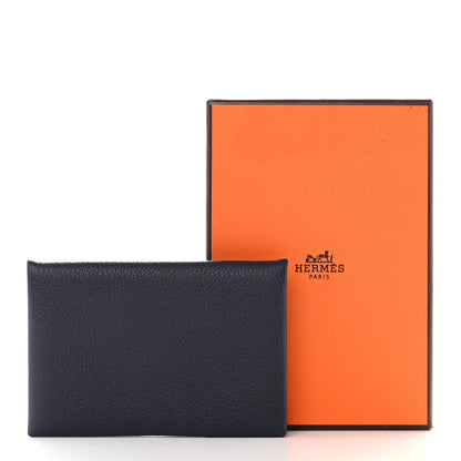 Hermes Evercolor Verso Calvi Card Case Bleu Nuit Caramel 8 of 8