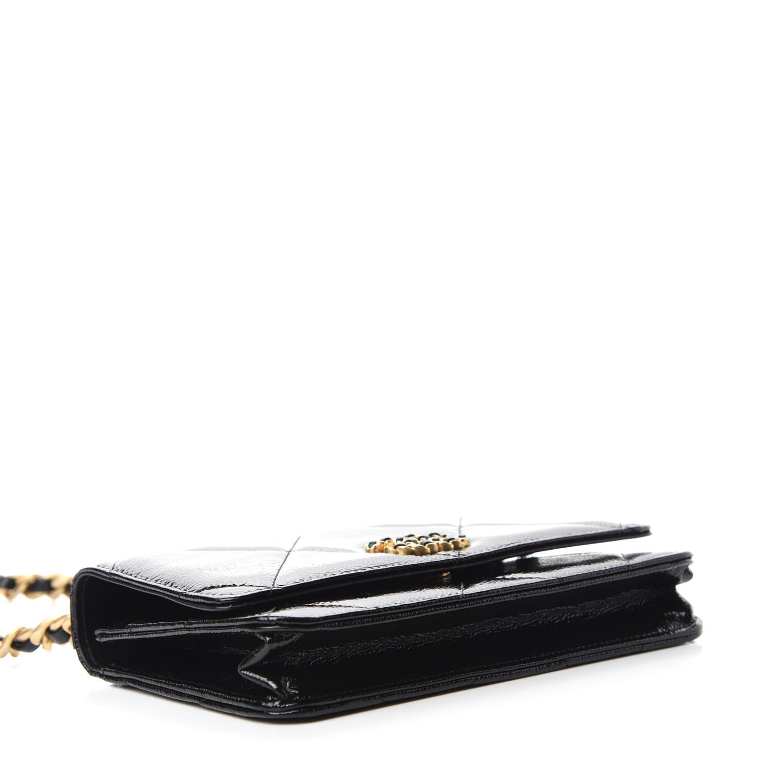 Chanel Shiny Crumpled Calfskin Quilted Chanel 19 Wallet On Chain WOC Black 4 of 12