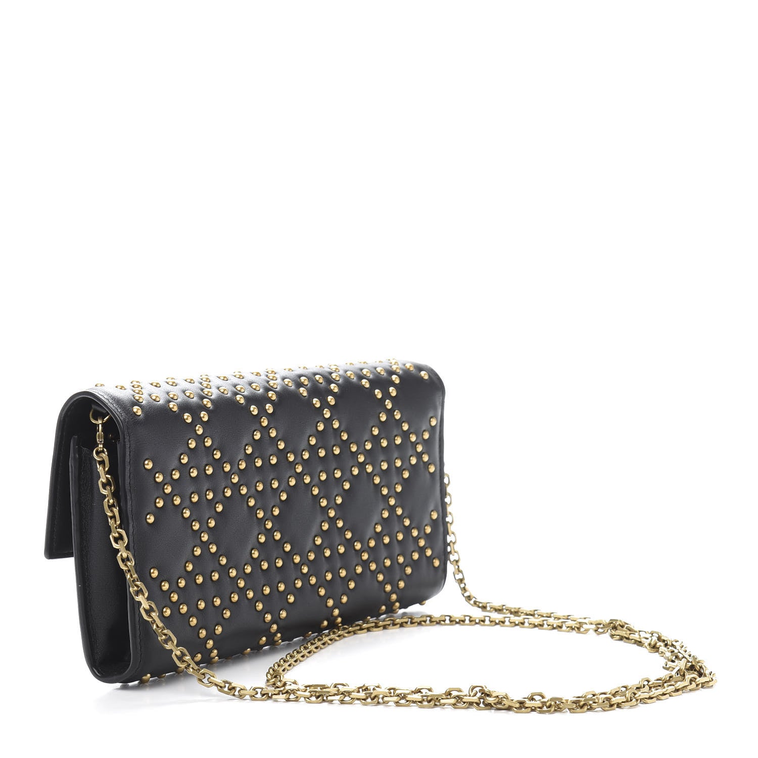 Christian Dior Calfskin Cannage Studded Wallet on Chain Black 3 of 11