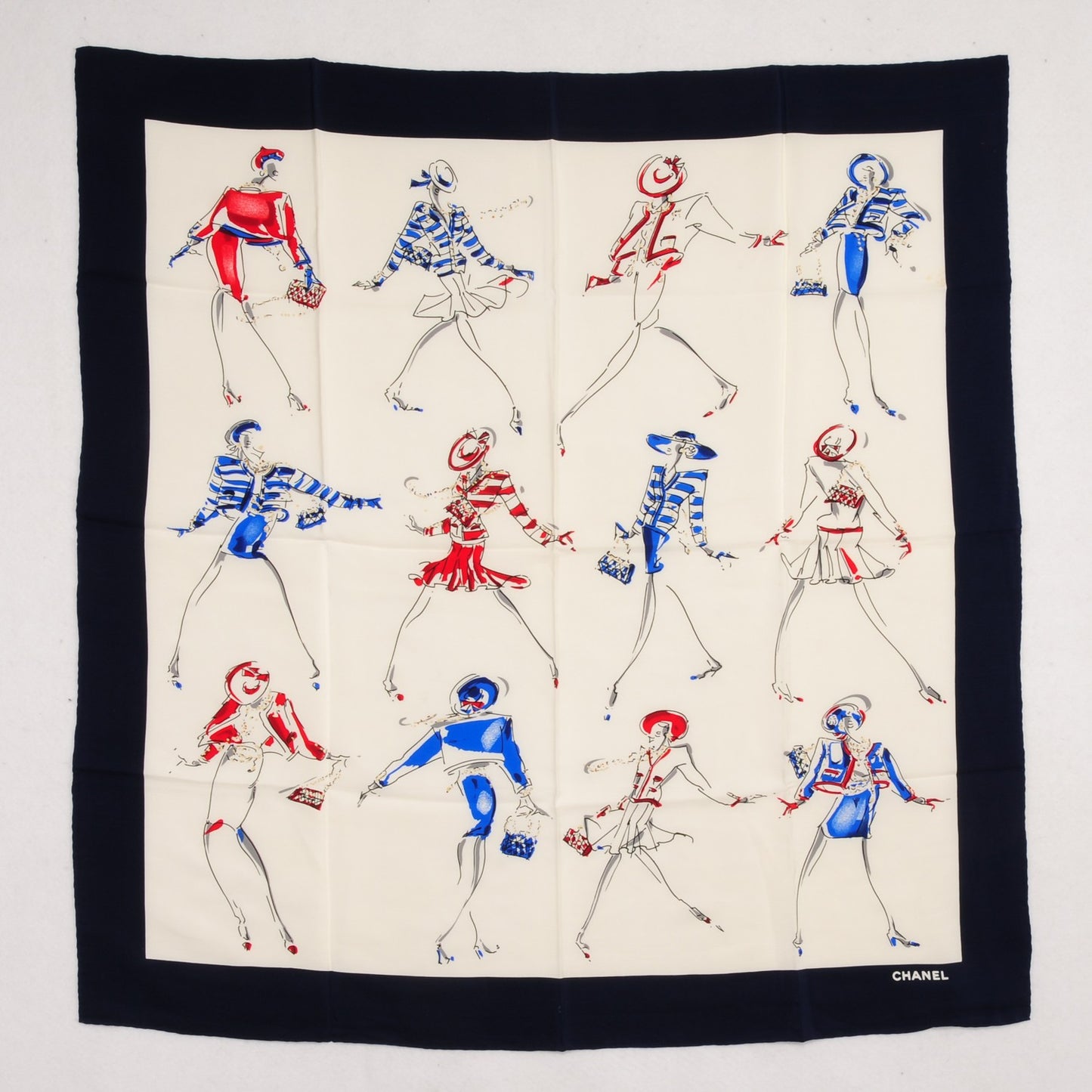 Silk Fashion Illustration Scarf Blue White