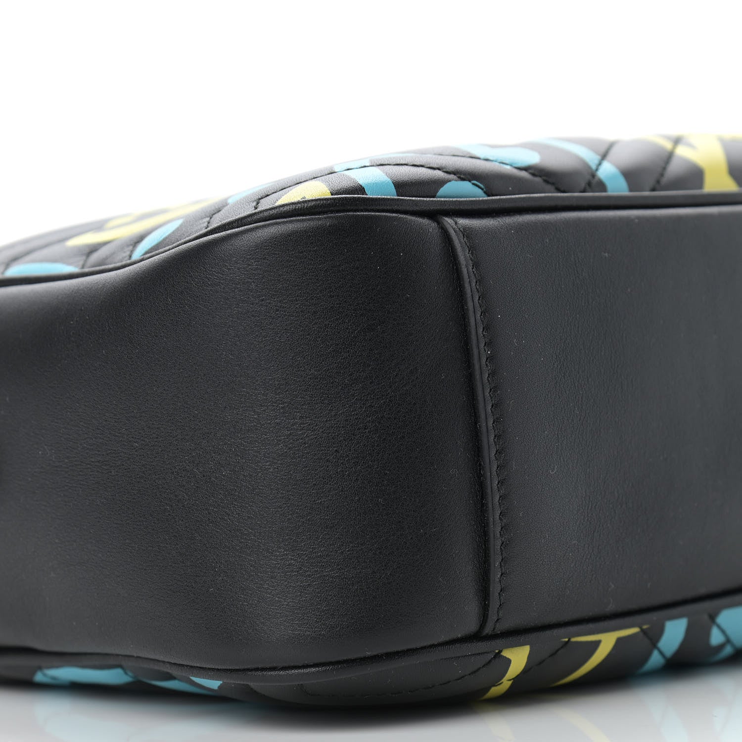 Gucci Calfskin Matelasse GucciGhost Medium GG Marmont Chain Shoulder Bag Black New Acquamarine 8 of 9