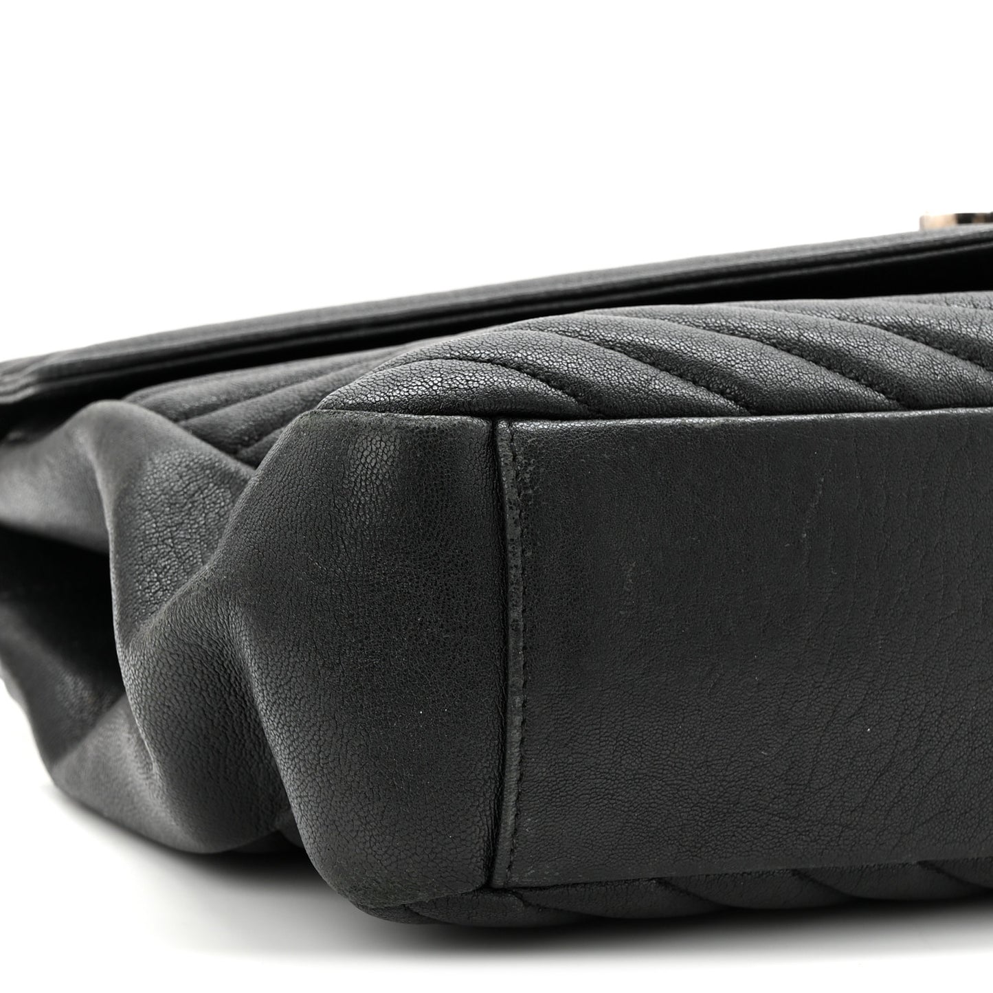 Sheepskin Matelasse Chevron Monogram Large College Satchel Black