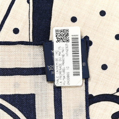 Hermes Cashmere Silk La Promenade du Matin Bandana Shawl 140 Naturel Marine Black 4 of 4