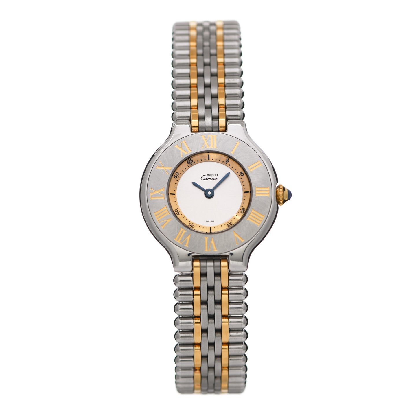 Stainless Steel 18K Yellow Gold 28mm Must De 21 Bullet Link Quartz Watch