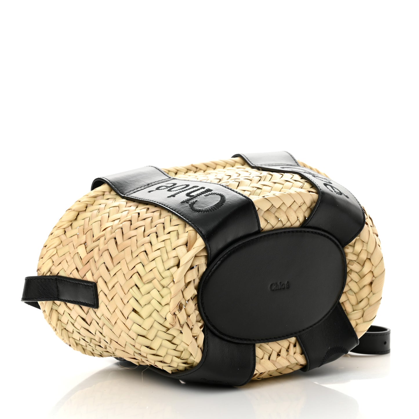 Raffia Smooth Calfskin Small Sense Basket Black