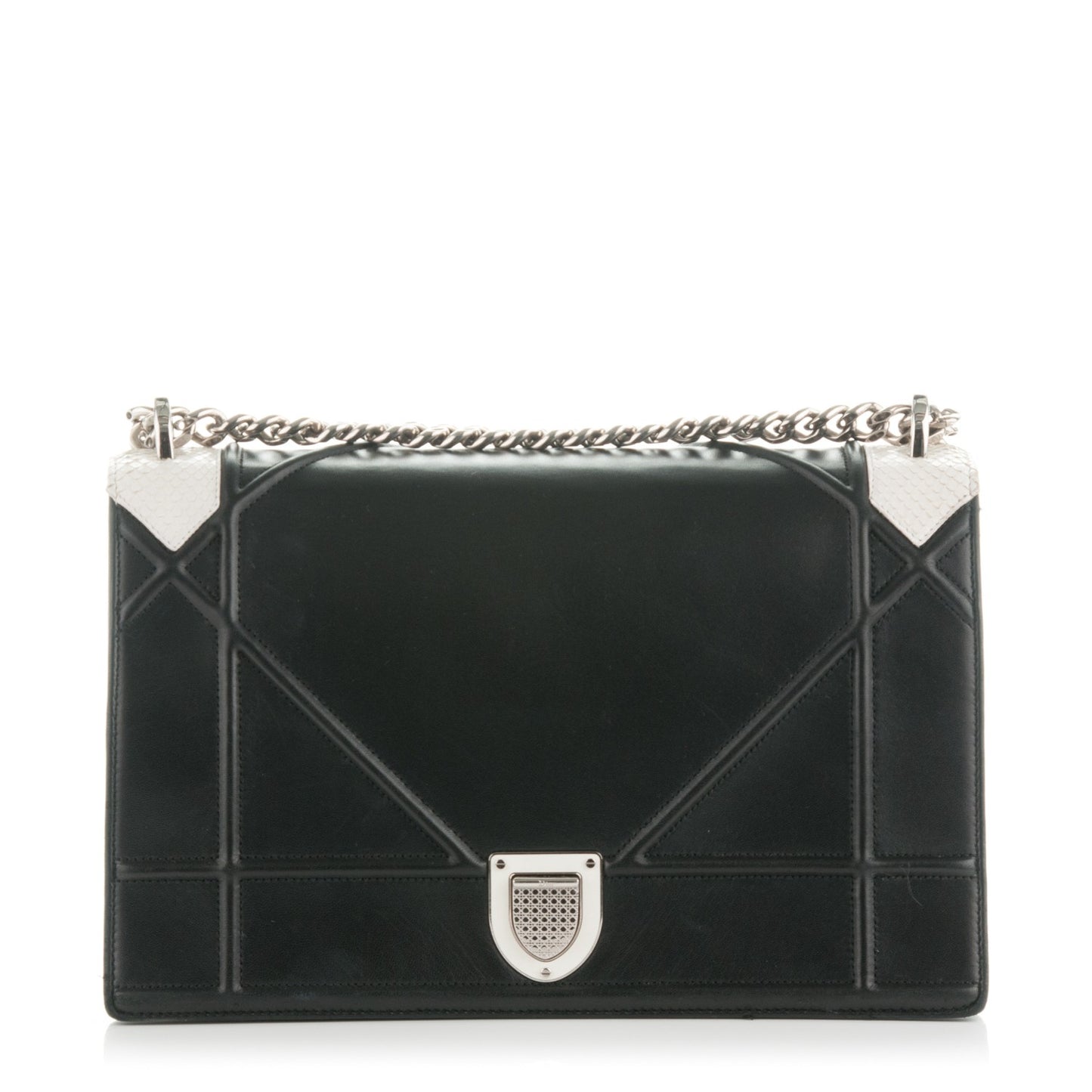 Lambskin Python Large Diorama Flap Bag Black White