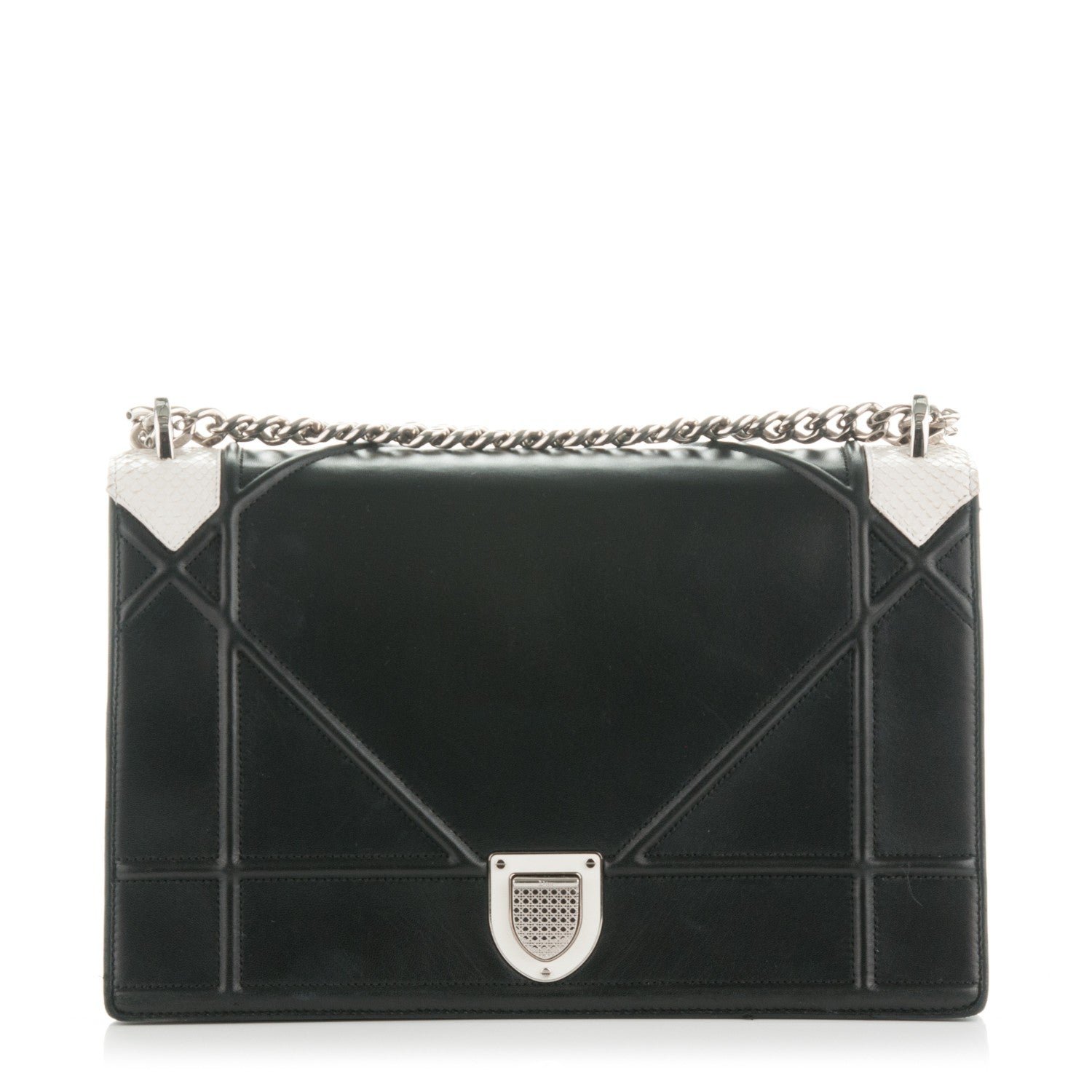 Christian Dior Lambskin Python Large Diorama Flap Bag Black White 1 of 8