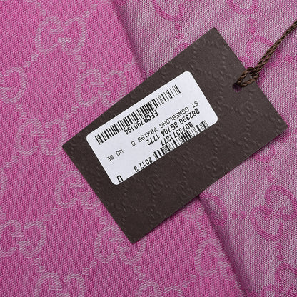Gucci Wool Silk GG Monogram GGWeblong Fringe Scarf Shawl Zinc Pink 5 of 5
