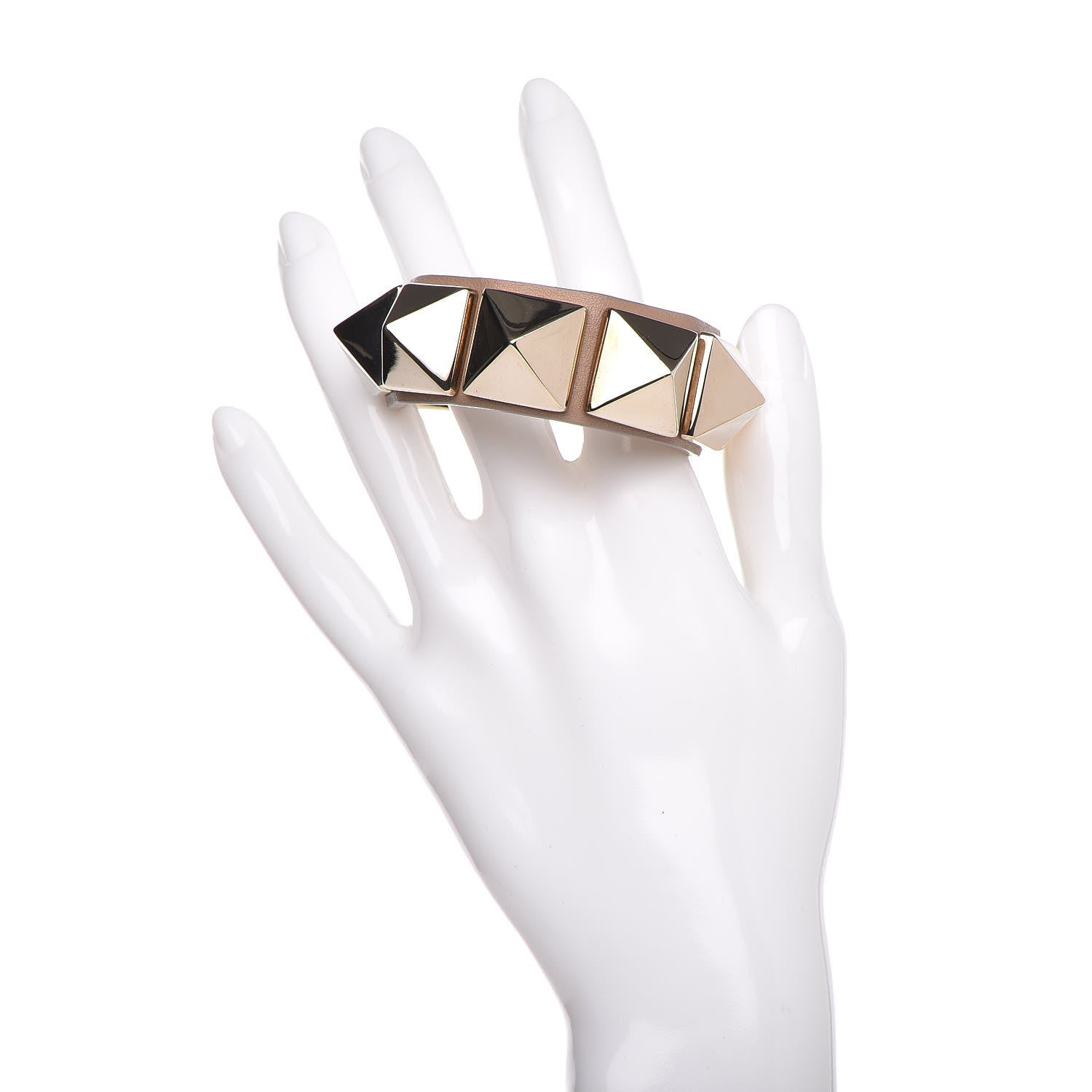 Valentino Garavani Calfskin Macro Rockstud Bracelet Tan 2 of 7