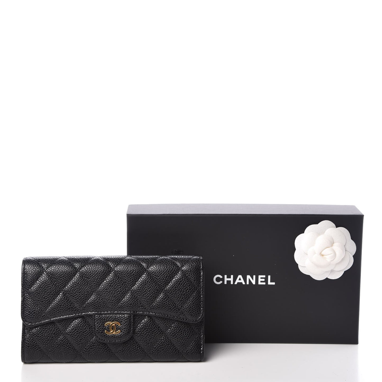 Caviar Quilted Long Flap Wallet Black