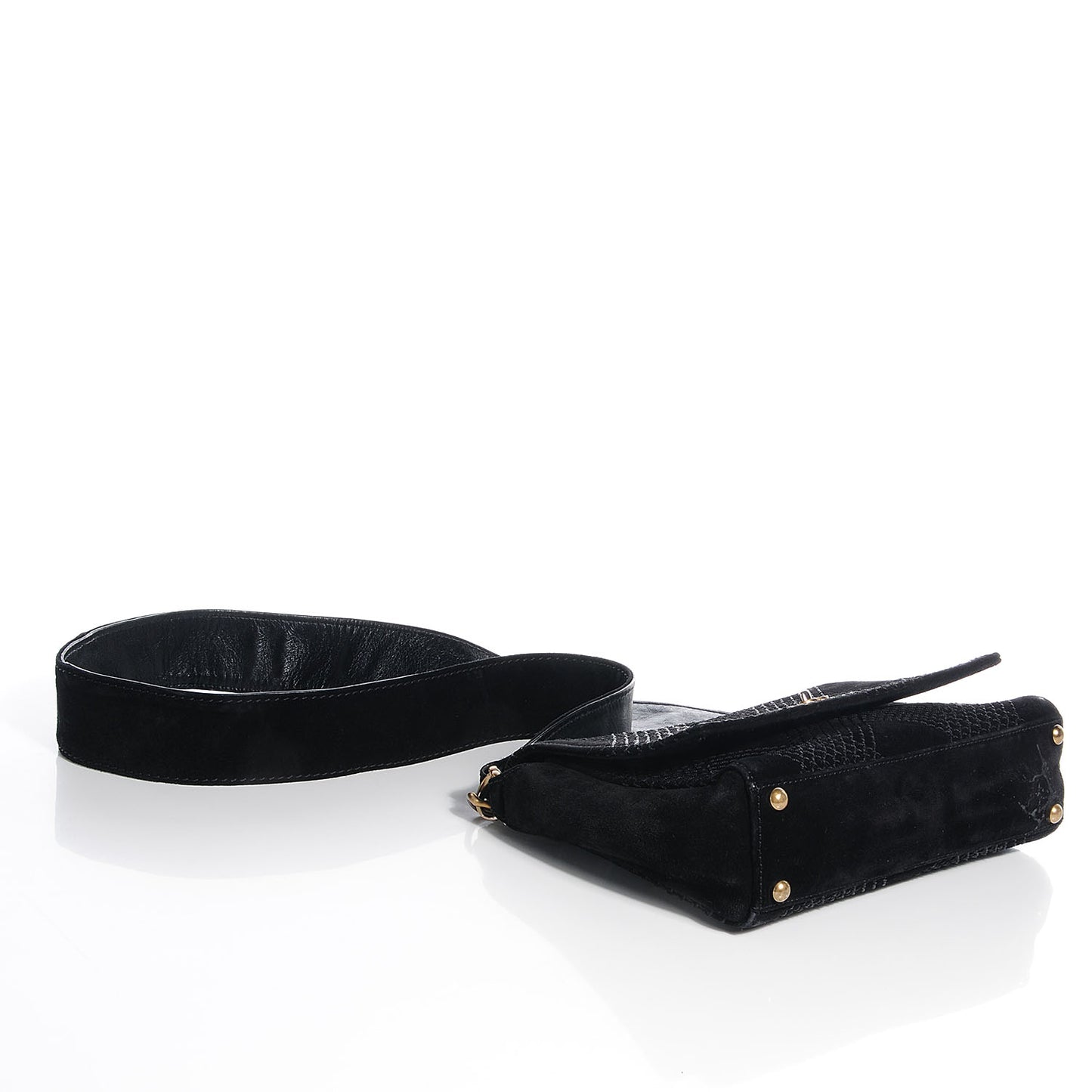 Suede Diamond Stitched Messenger Flap Bag Black