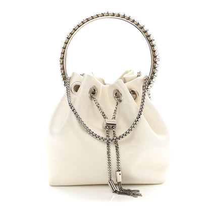 Jimmy Choo Satin Crystal Embellished Bon Bon Bucket Bag White 1 of 12