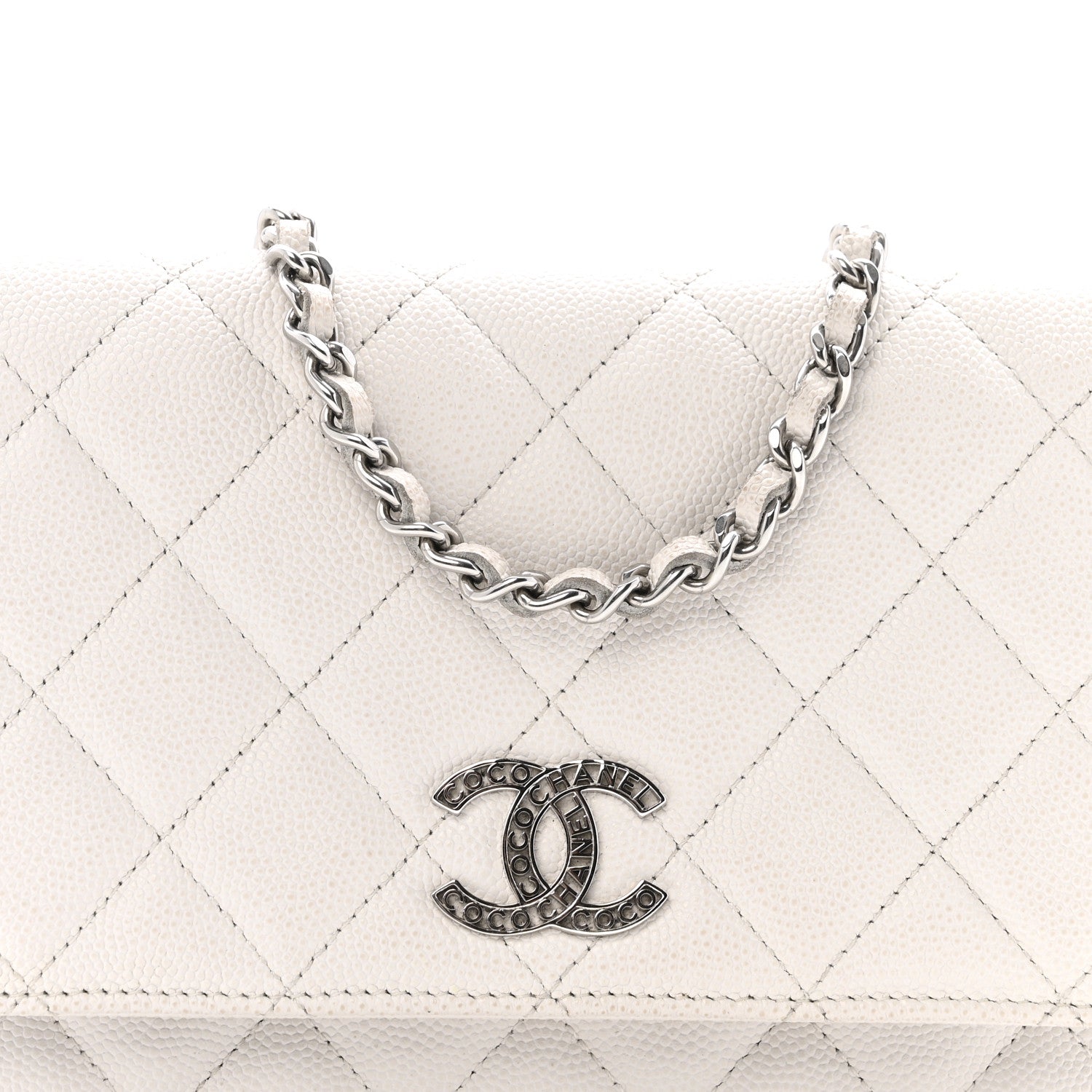 Chanel Caviar Quilted CC Logo Wallet on Chain WOC White 9 of 15
