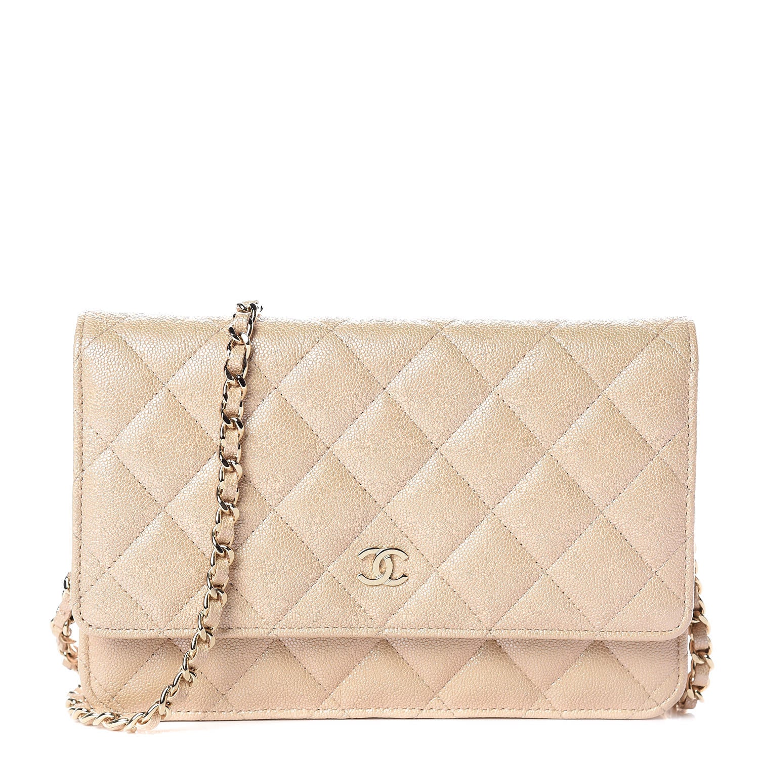 Chanel Iridescent Caviar Quilted Wallet On Chain WOC Beige 1 of 11