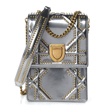 Christian Dior Metallic Calfskin Studded Vertical Diorama Silver 1 of 9