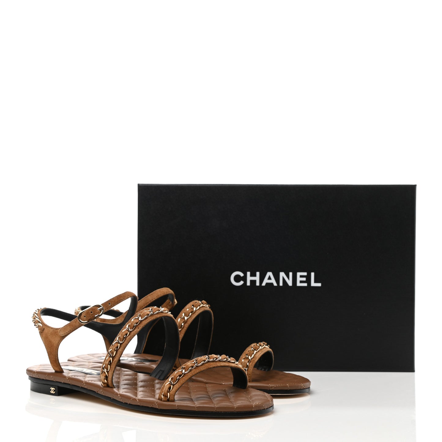 Suede Calfskin Chain Sandals 41 Brown