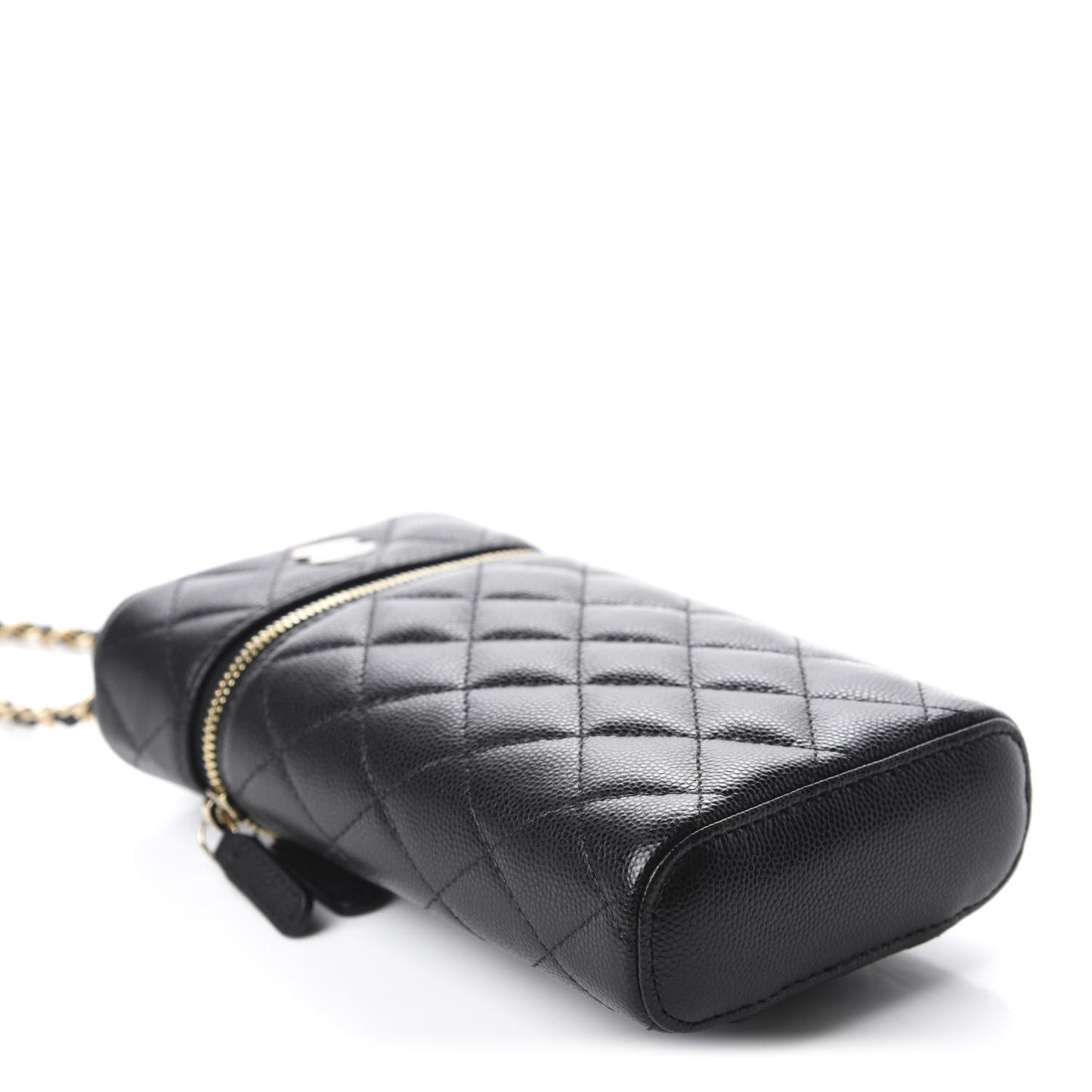 Caviar Quilted Phone Holder With Chain Black