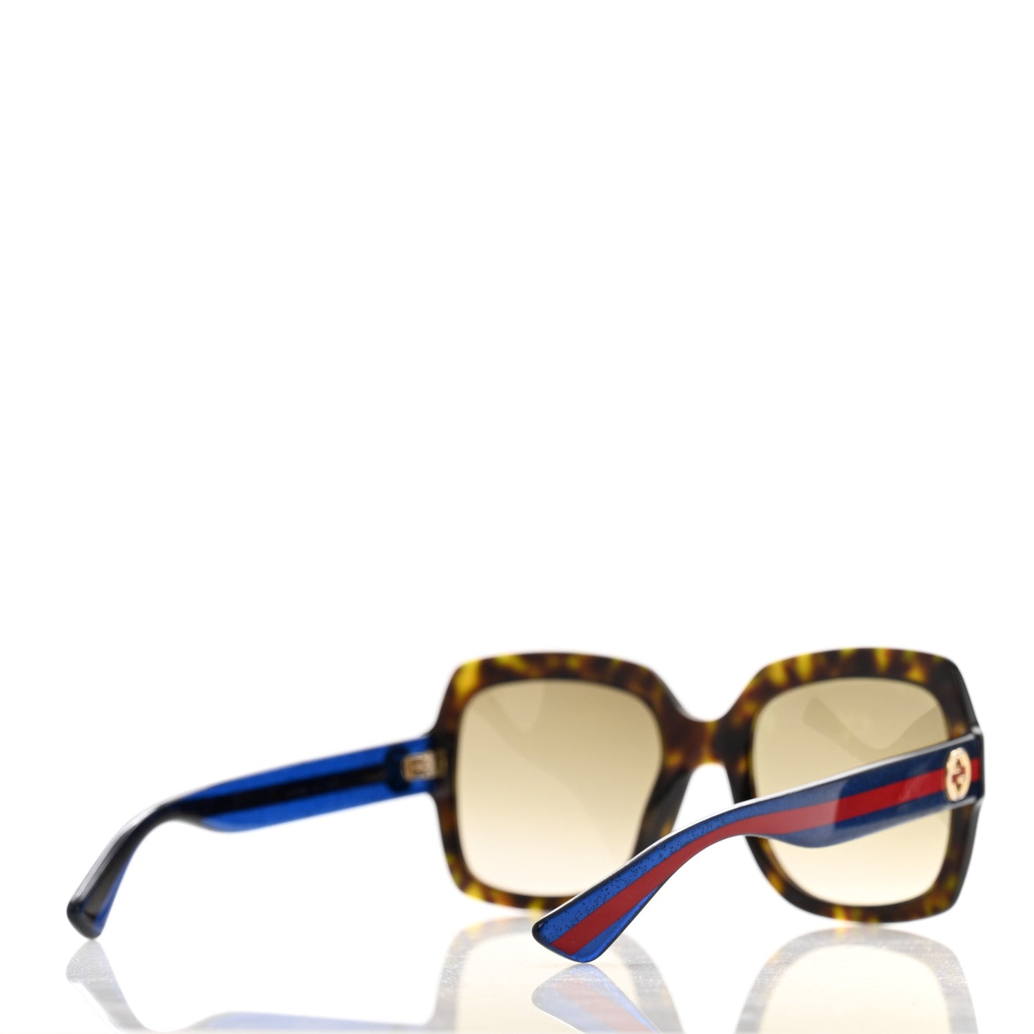 Gucci Acetate Square Frame Web Glitter Sunglasses GG0036S Brown Blue 4 of 7