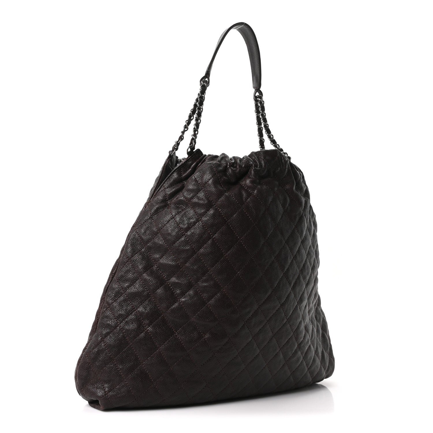 Chanel Distressed Glazed Caviar Quilted Large Elastic Tote Dark Brown 2 of 9
