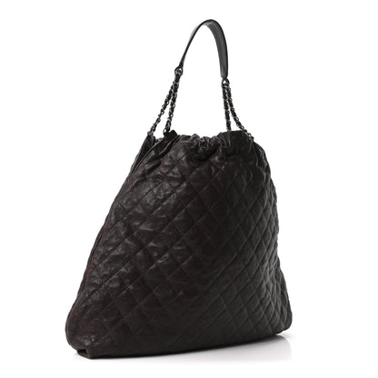 Chanel Distressed Glazed Caviar Quilted Large Elastic Tote Dark Brown 2 of 9