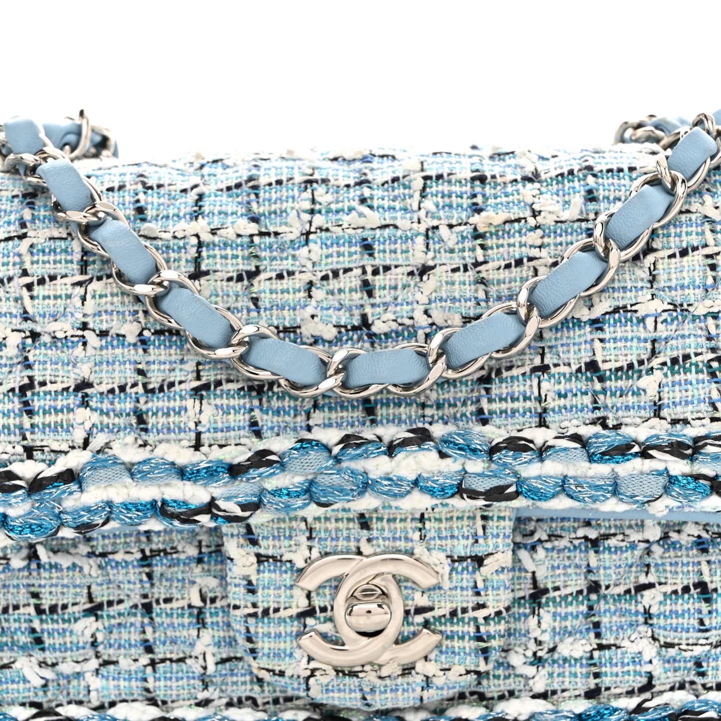 Tweed Braid Mini Flap Blue White Navy