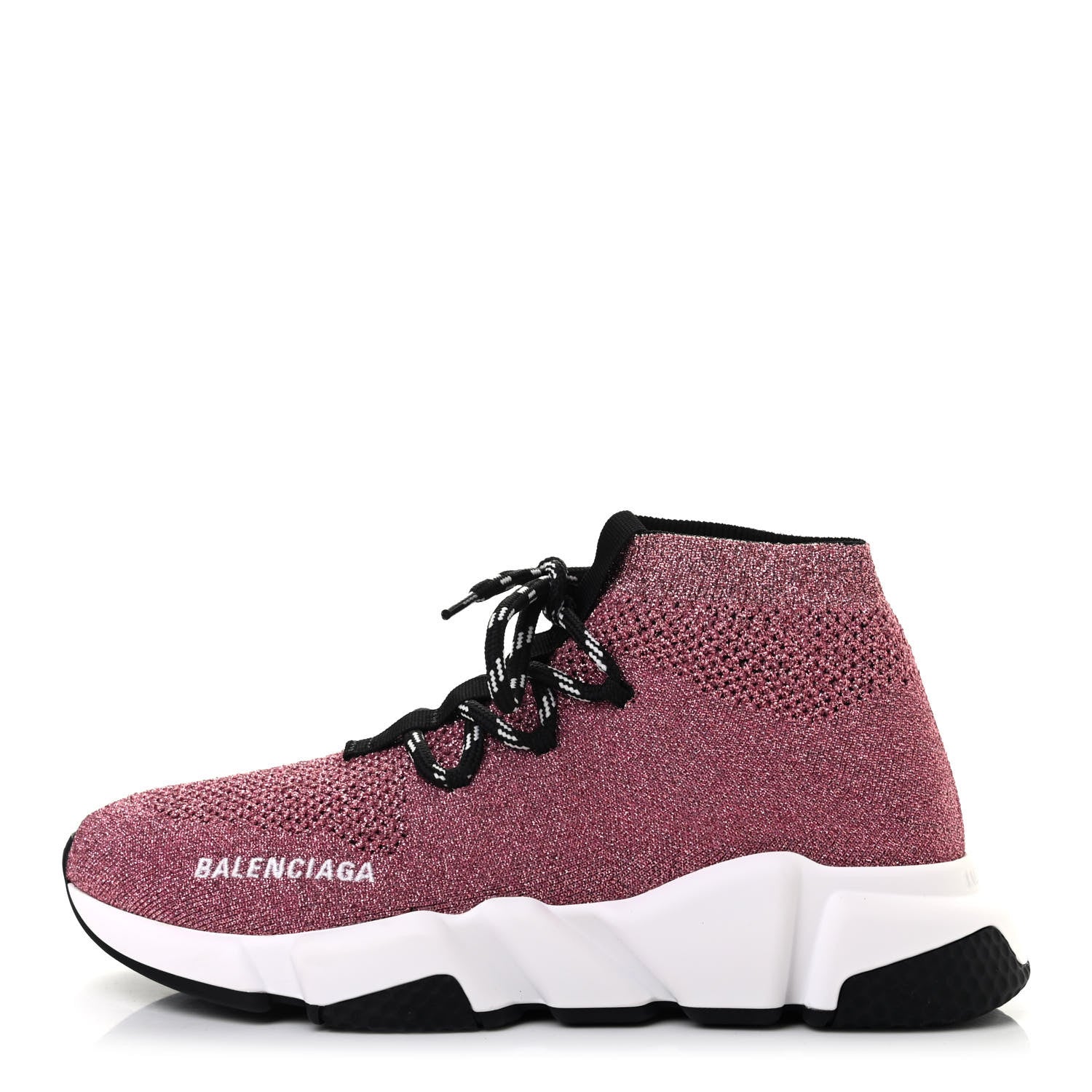 Balenciaga Laminated Knit Womens Speed Lace Up Sneakers 38 Pink White Black 1 of 7