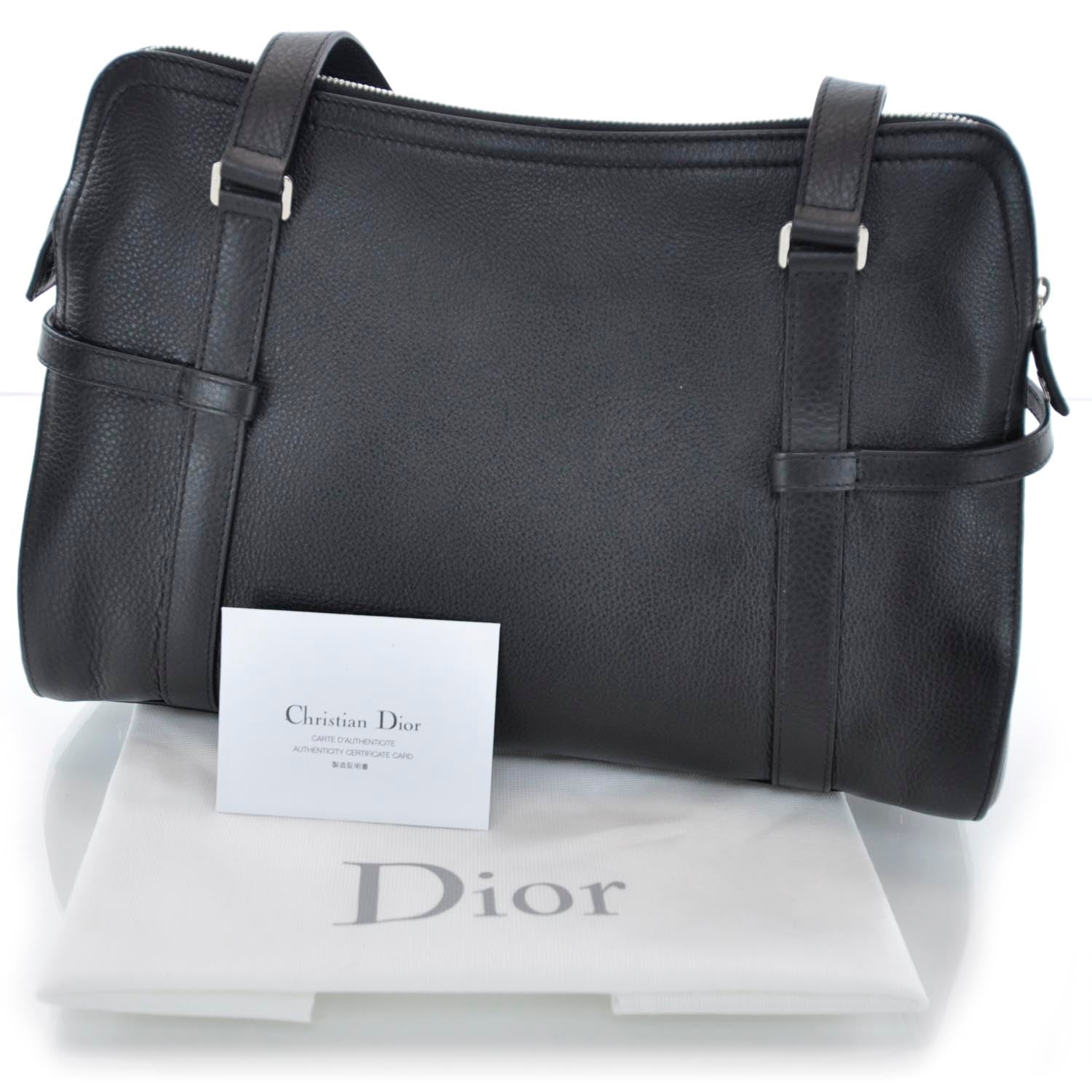 Christian Dior Leather Logo Charms Satchel Black 3 of 9