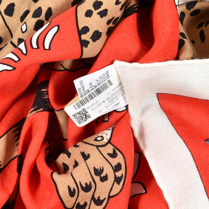 Hermes Silk Cashmere Les Leopards Shawl 140 Grenadine White Camel 4 of 4