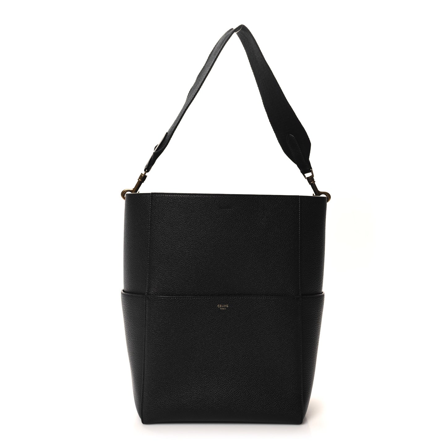 Soft Grained Calfskin Sangle Bucket Bag Black