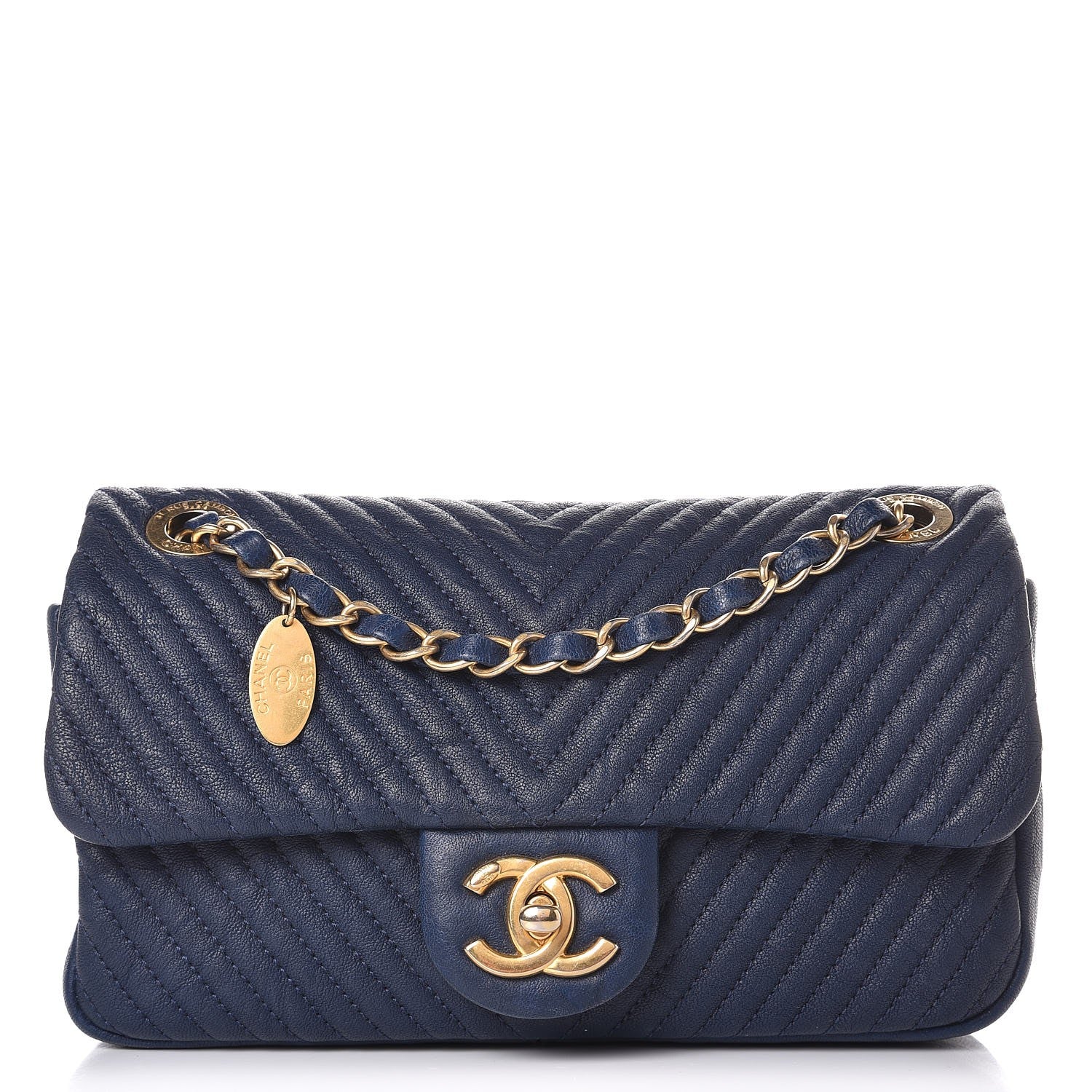 Chanel Calfskin Surpique Chevron Small Flap Navy 1 of 9