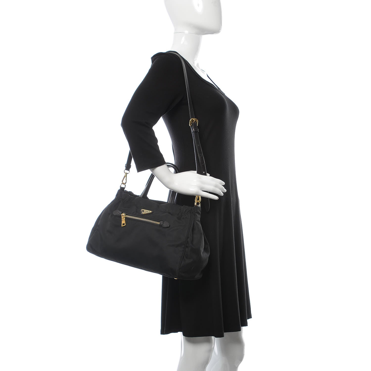 Prada Tessuto Nylon Saffiano Tote Black 2 of 10