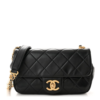 Chanel Calfskin Quilted Mini Rectangular Crystal Pearls Chain Flap Black 1 of 10