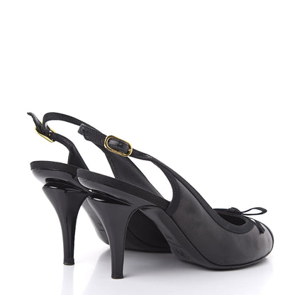 Chanel Lambskin Grosgrain Cap Toe CC Slingback Pumps 39.5 Black 4 of 10