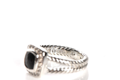 David Yurman Sterling Silver Diamond Black Onyx 7mm Petite Albion Ring 56 7.5 5 of 5