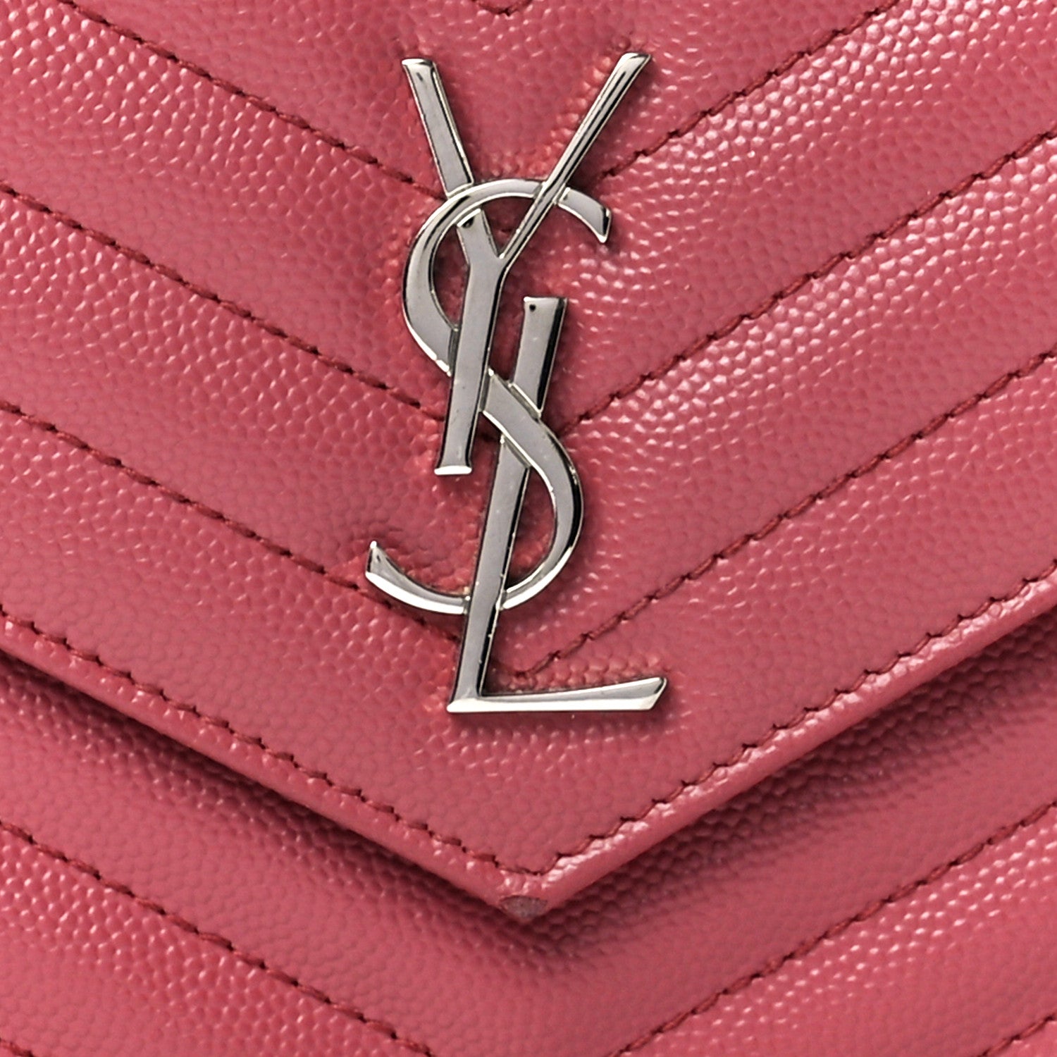 Saint Laurent Grain De Poudre Matelasse Chevron Monogram Envelope Chain Wallet Blush Fonce 8 of 11