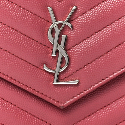 Saint Laurent Grain De Poudre Matelasse Chevron Monogram Envelope Chain Wallet Blush Fonce 8 of 11