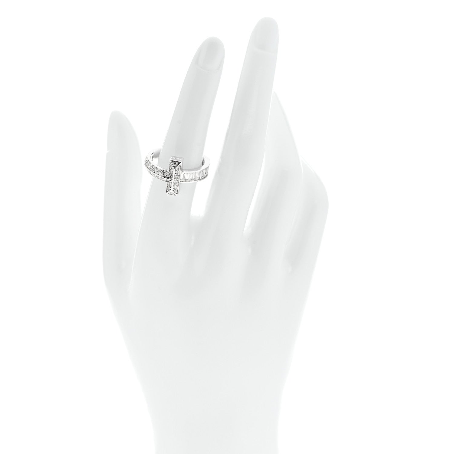 Tiffany 18K White Gold Diamond T T1 Baguette Ring 54 7 2 of 6