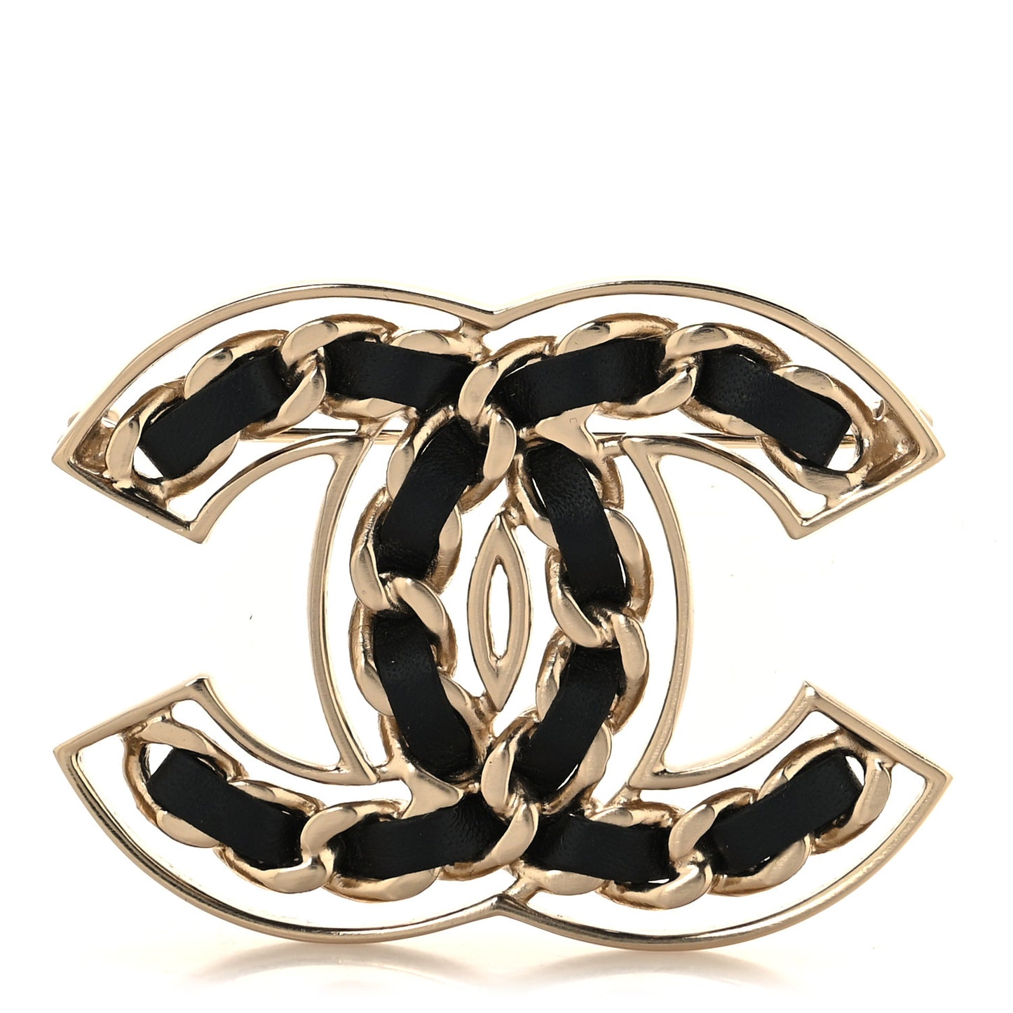 Lambskin Chain CC Brooch Black Gold