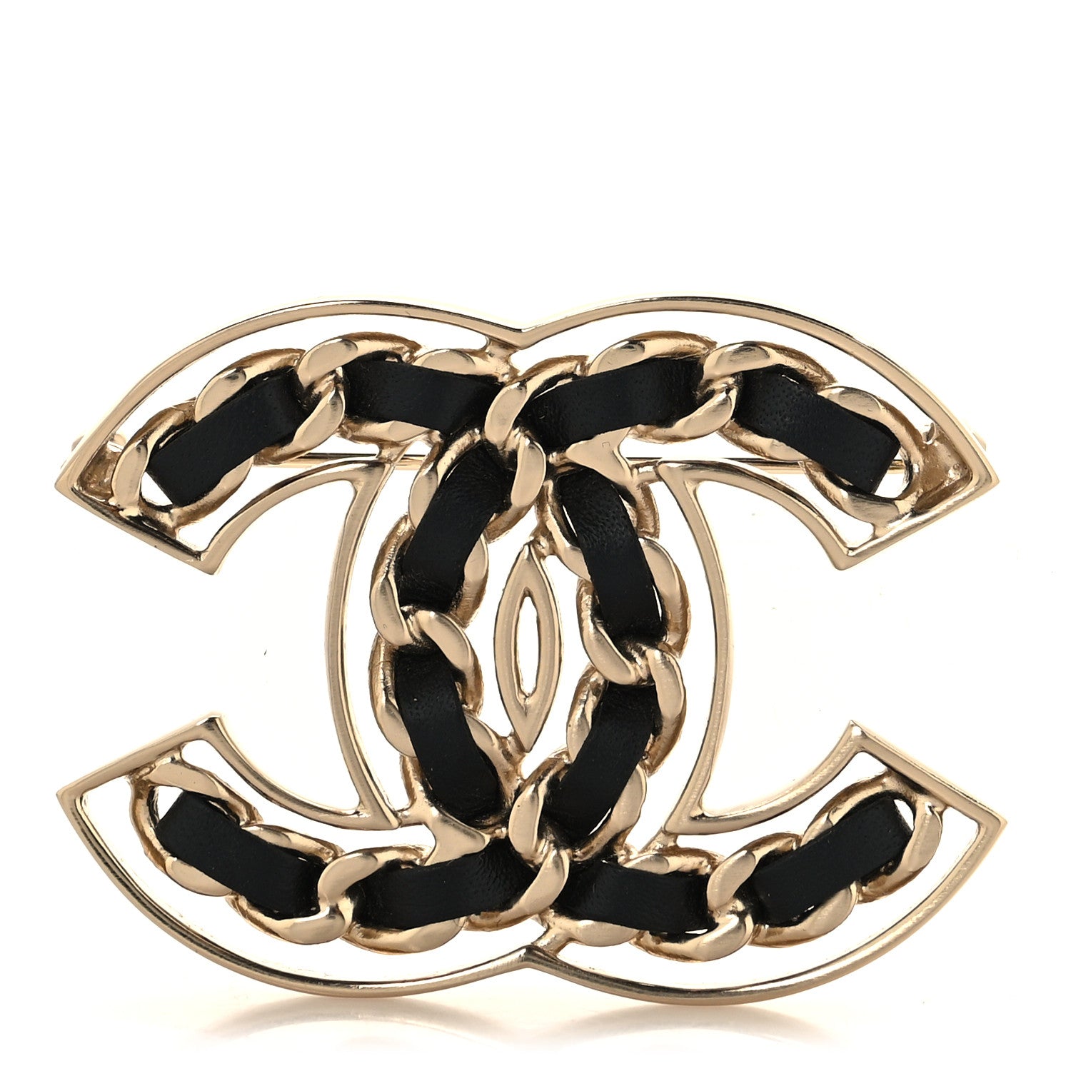 Chanel Lambskin Chain CC Brooch Black Gold 1 of 3