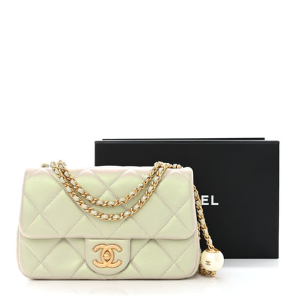 Chanel Pearly Lambskin Quilted Pearl Small Flap Light Grey 12 of 12